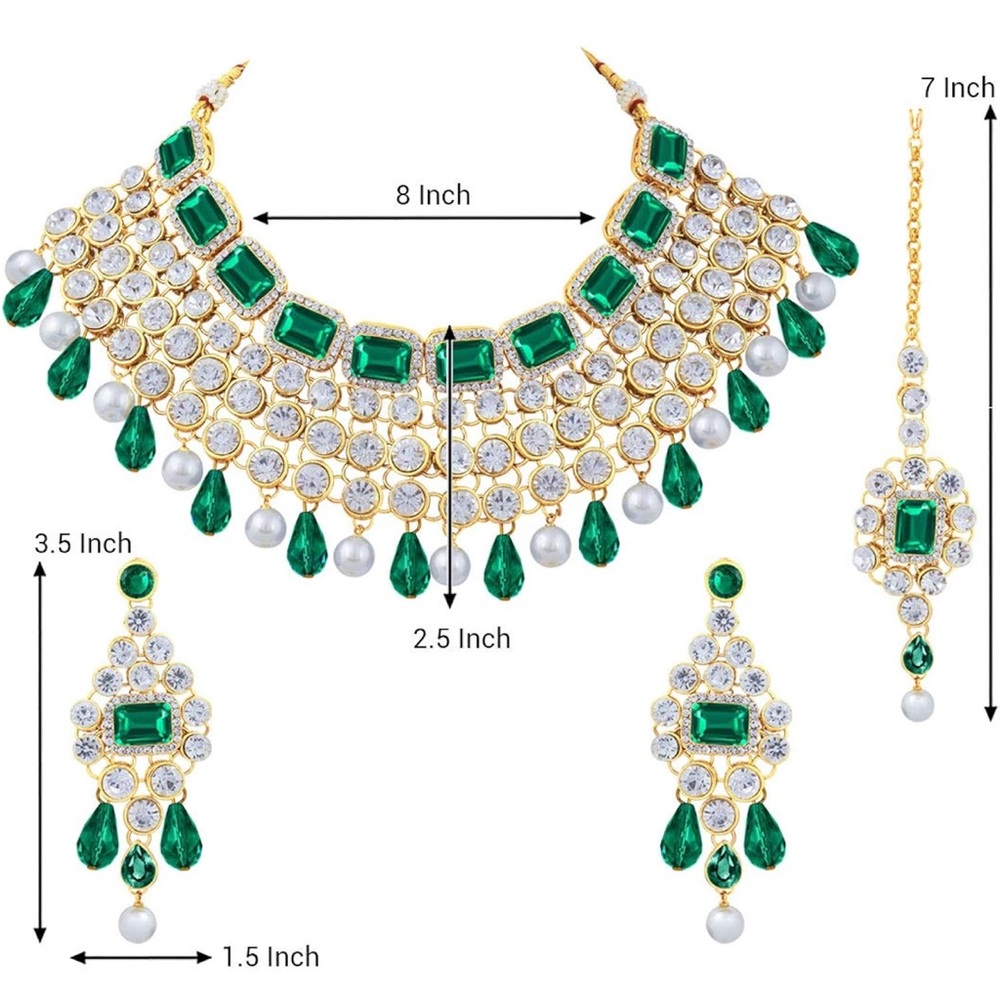 Gold-Tone Emerald & White Crystal Bridal Jewelry Set
